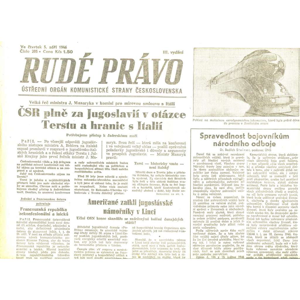 Rudé právo, číslo 205/1946 (staré noviny) - [komunisté, komunismus]