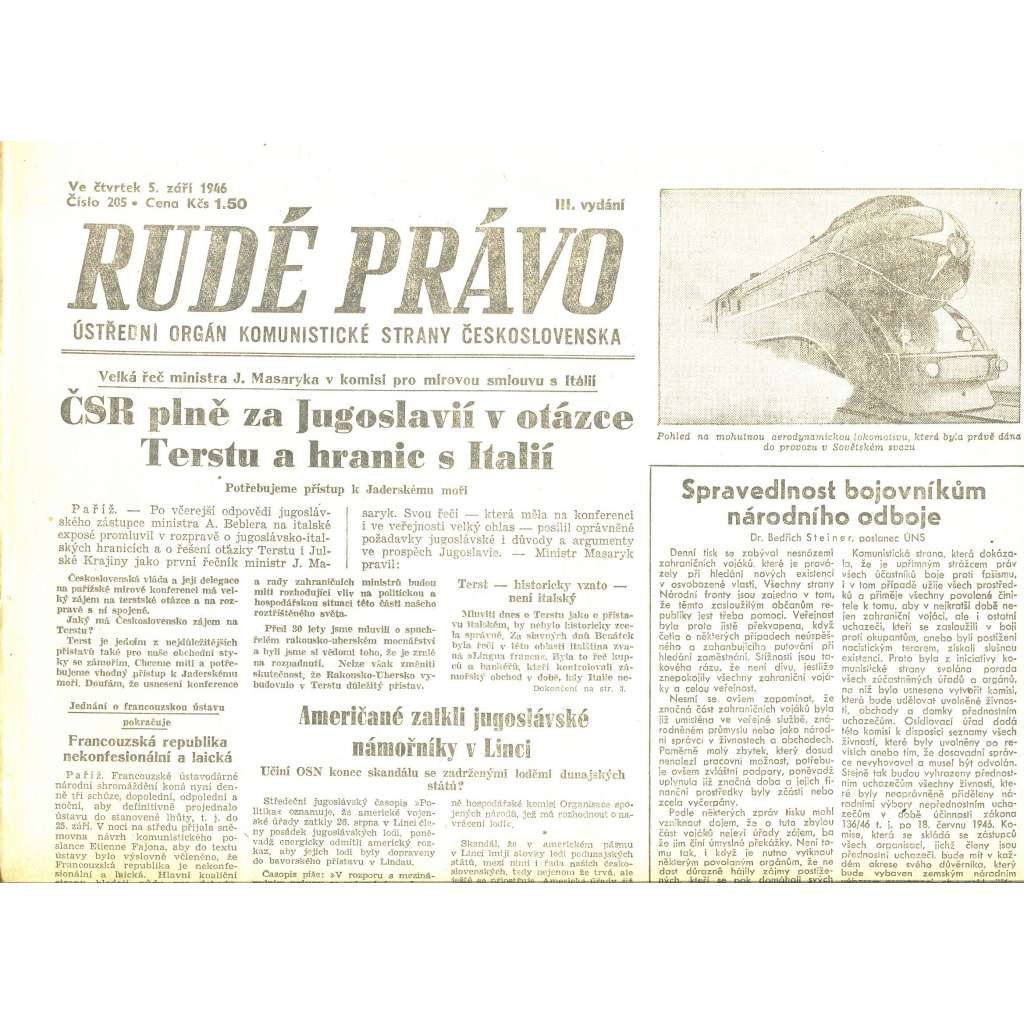 Rudé právo, číslo 205/1946 (staré noviny) - [komunisté, komunismus]
