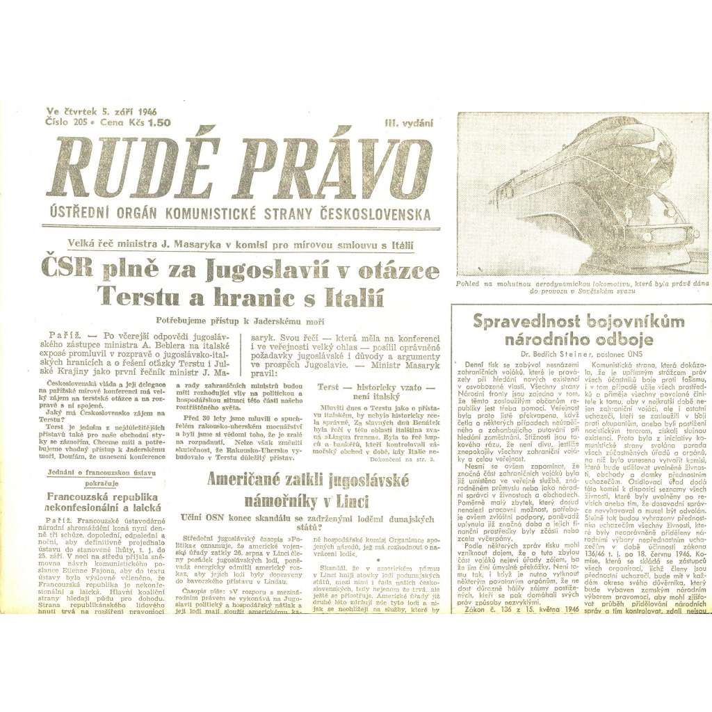 Rudé právo, číslo 205/1946 (staré noviny) - [komunisté, komunismus]