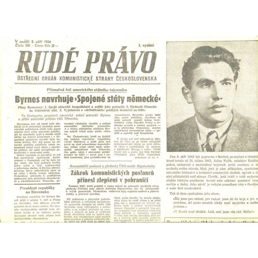 Rudé právo, číslo 208/1946 (staré noviny) - [komunisté, komunismus]