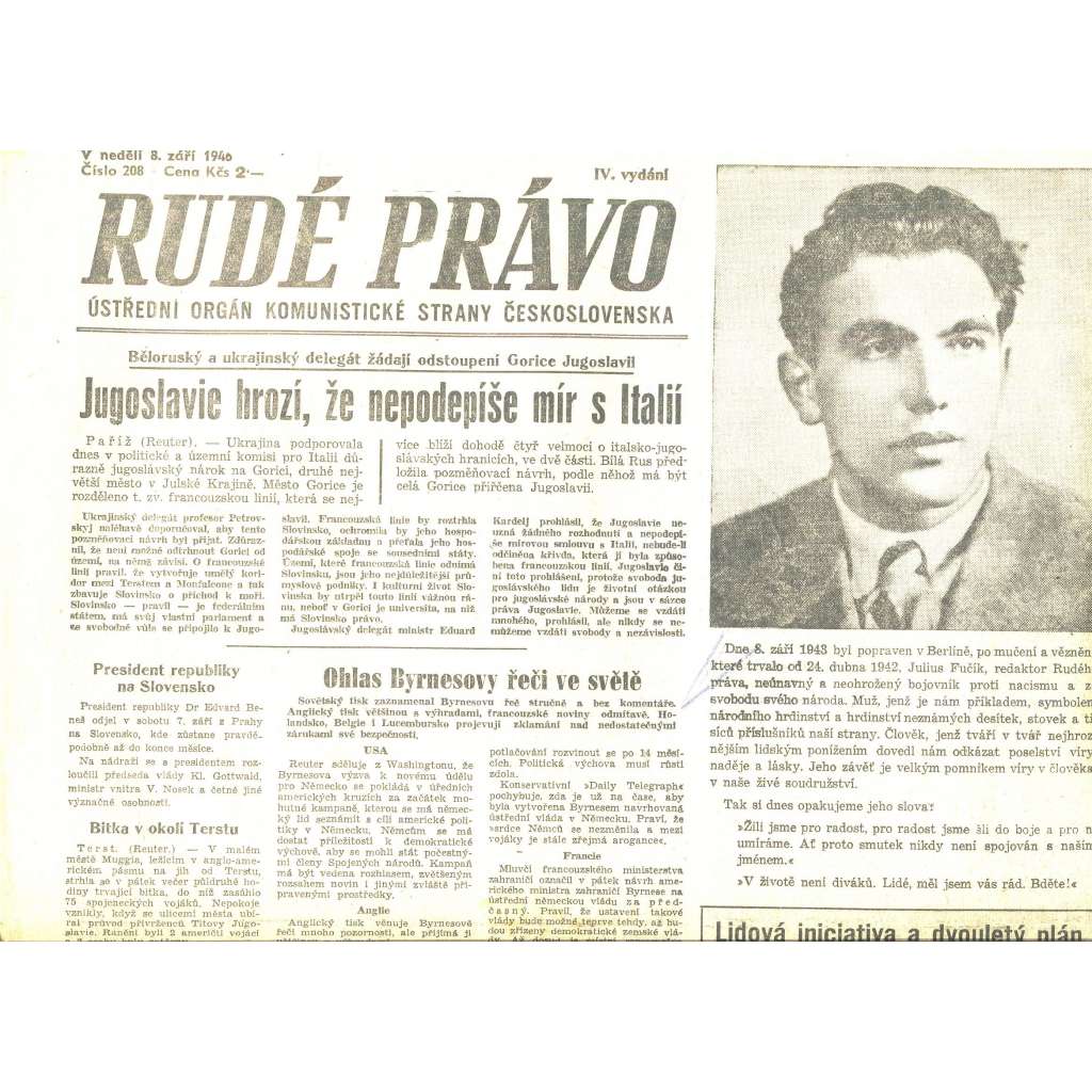 Rudé právo, číslo 208/1946 (staré noviny) - [komunisté, komunismus]