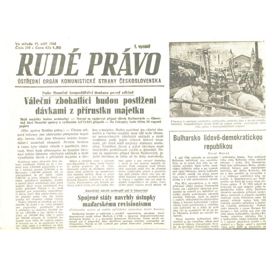 Rudé právo, číslo 210/1946 (staré noviny) - [komunisté, komunismus]