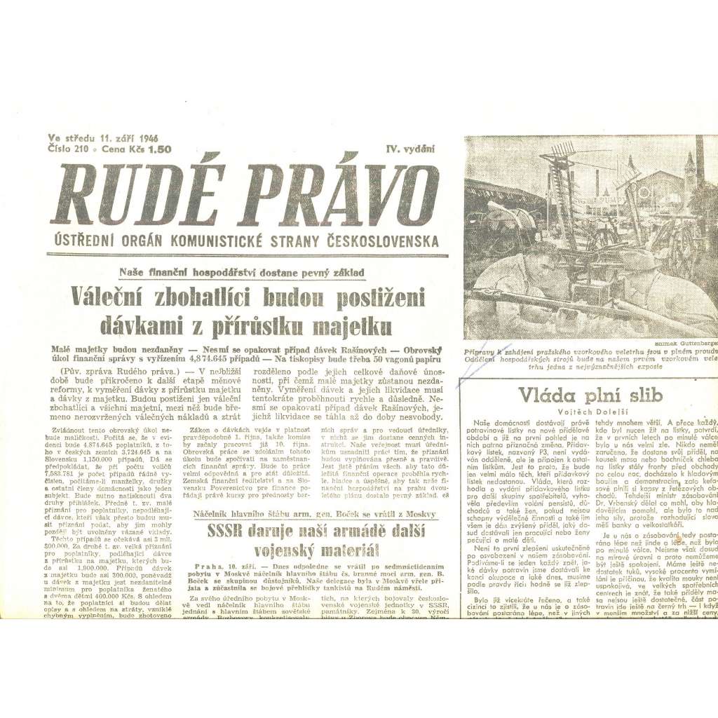 Rudé právo, číslo 210/1946 (staré noviny) - [komunisté, komunismus]