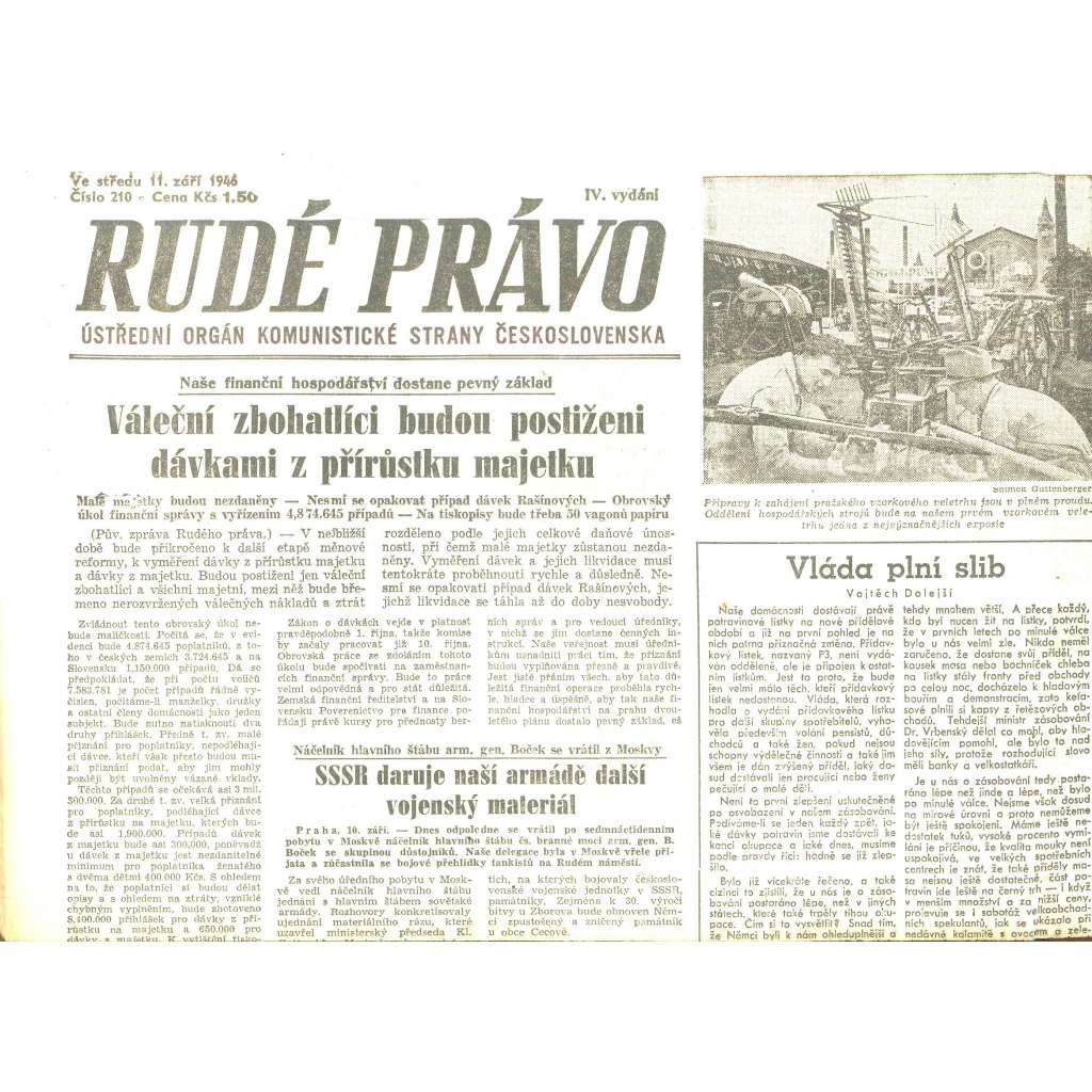 Rudé právo, číslo 210/1946 (staré noviny) - [komunisté, komunismus]