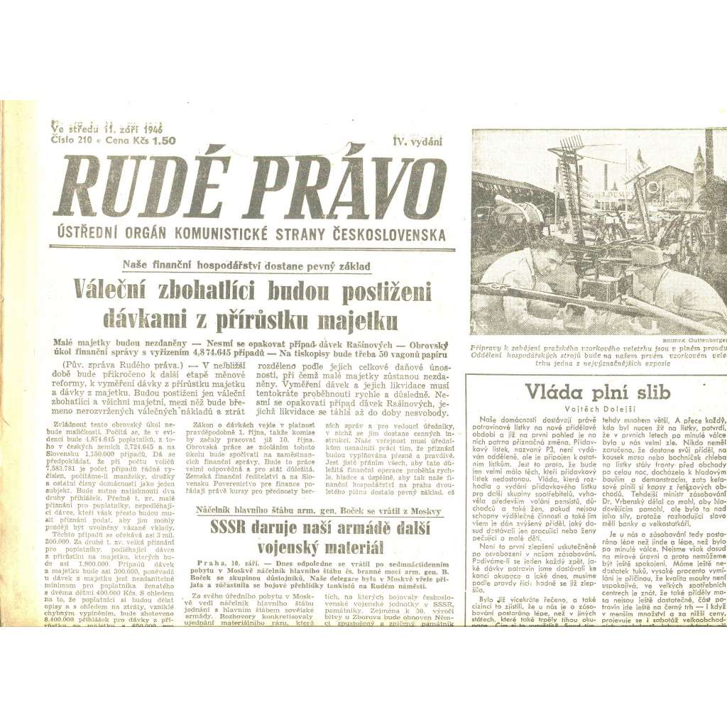 Rudé právo, číslo 210/1946 (staré noviny) - [komunisté, komunismus]