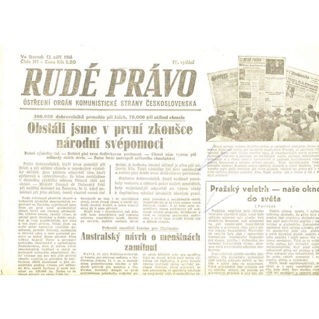 Rudé právo, číslo 211/1946 (staré noviny) - [komunisté, komunismus]