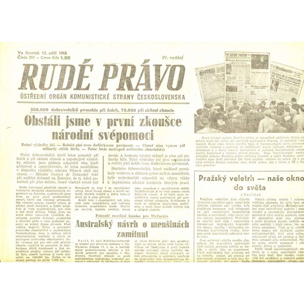 Rudé právo, číslo 211/1946 (staré noviny) - [komunisté, komunismus]