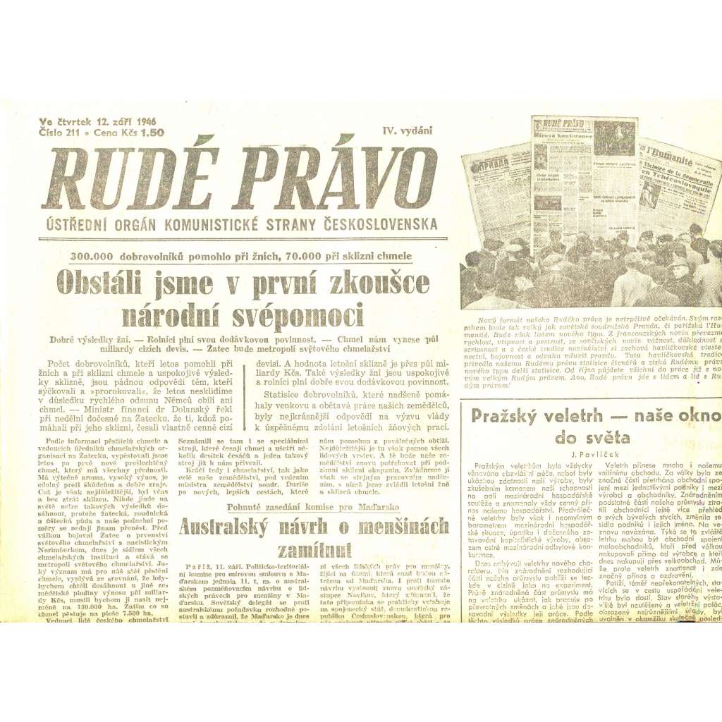 Rudé právo, číslo 211/1946 (staré noviny) - [komunisté, komunismus]