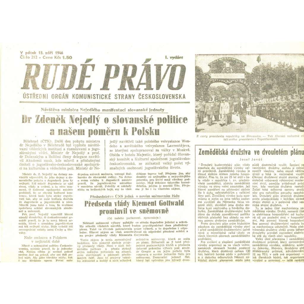 Rudé právo, číslo 212/1946 (staré noviny) - [komunisté, komunismus]