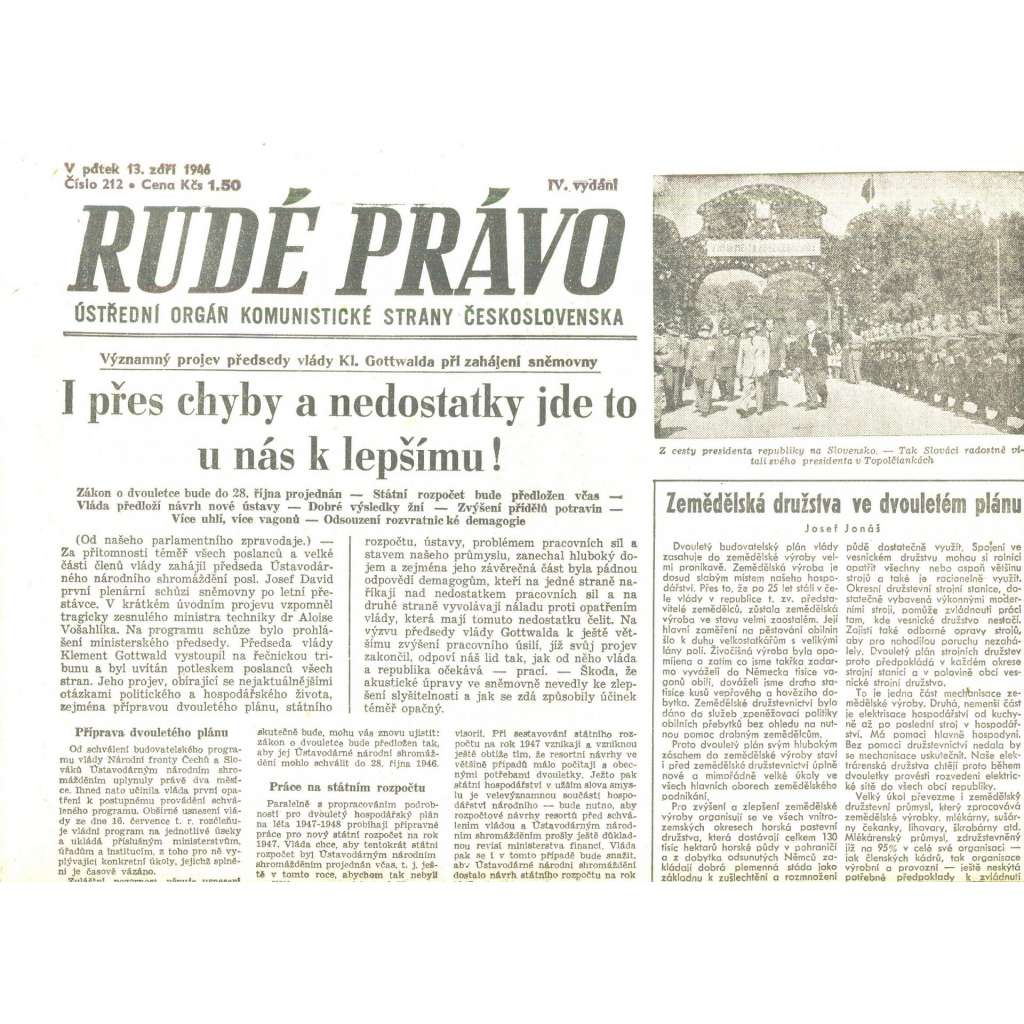 Rudé právo, číslo 212/1946 (staré noviny) - [komunisté, komunismus]