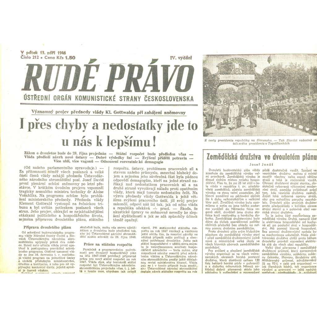 Rudé právo, číslo 212/1946 (staré noviny) - [komunisté, komunismus]