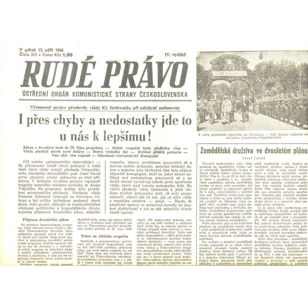 Rudé právo, číslo 212/1946 (staré noviny) - [komunisté, komunismus]
