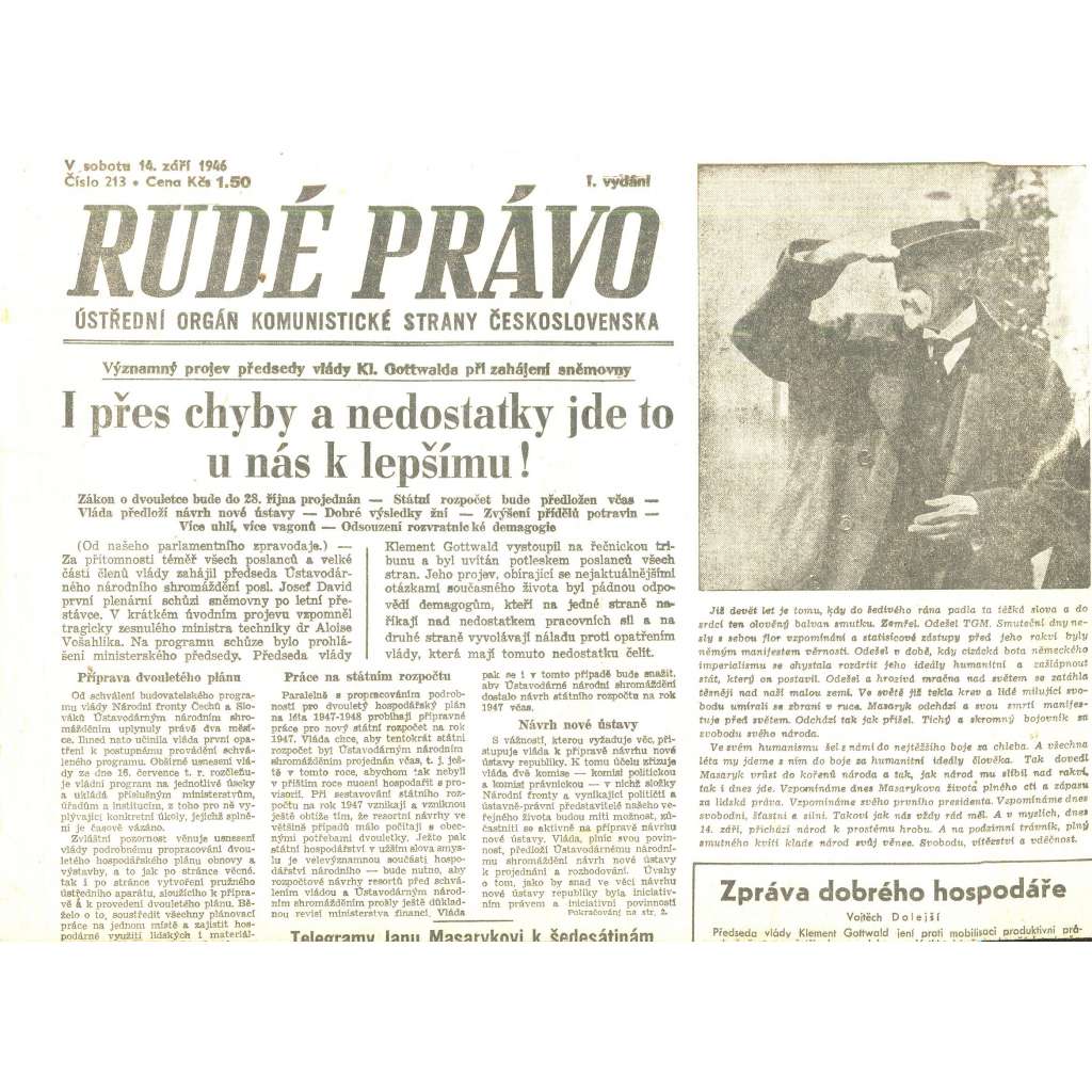 Rudé právo, číslo 213/1946 (staré noviny) - [komunisté, komunismus]