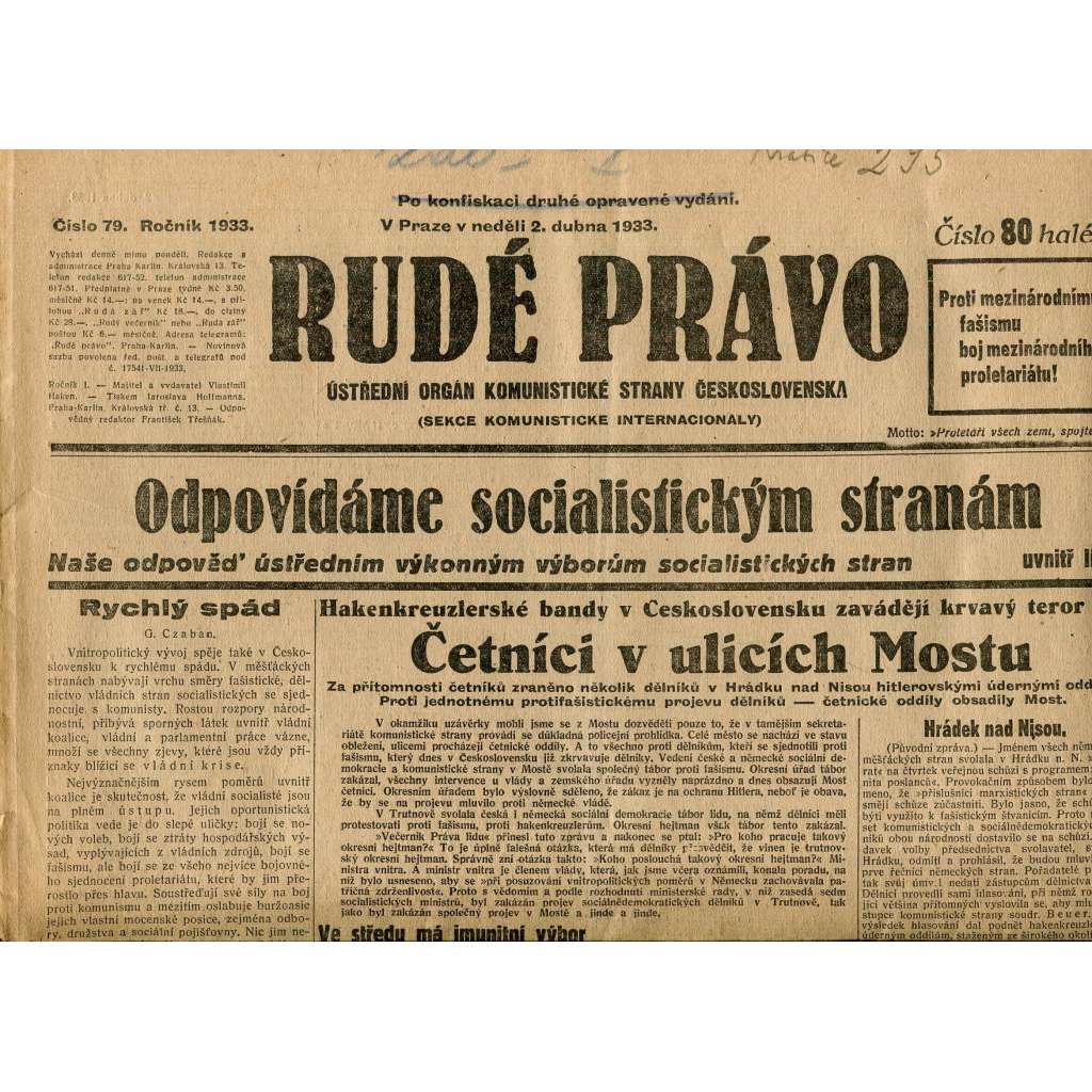 Rudé právo, číslo 79 (staré noviny) - [komunisté, komunismus]