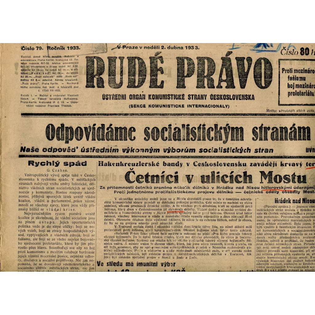 Rudé právo, číslo 79 (staré noviny) - [komunisté, komunismus]