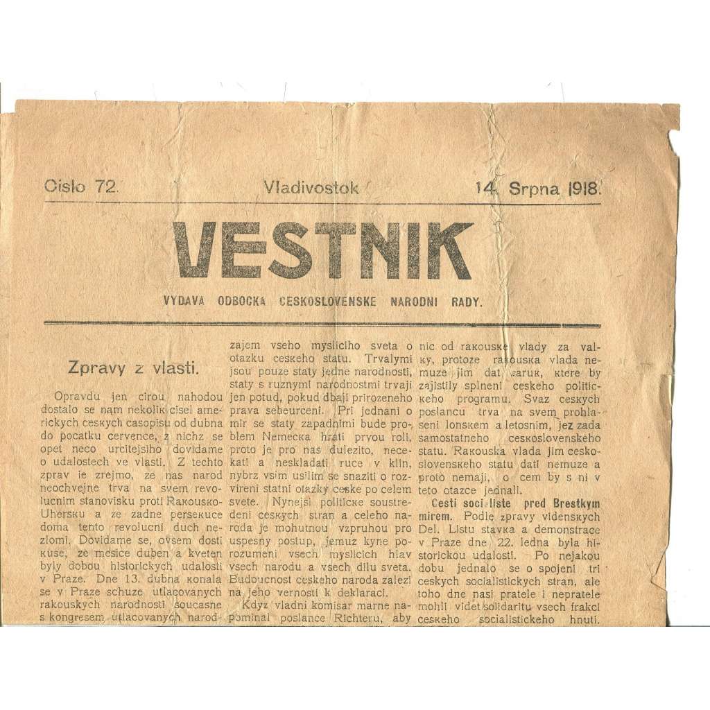 Vestnik, číslo 72/1918 (Vladivostok, legie)