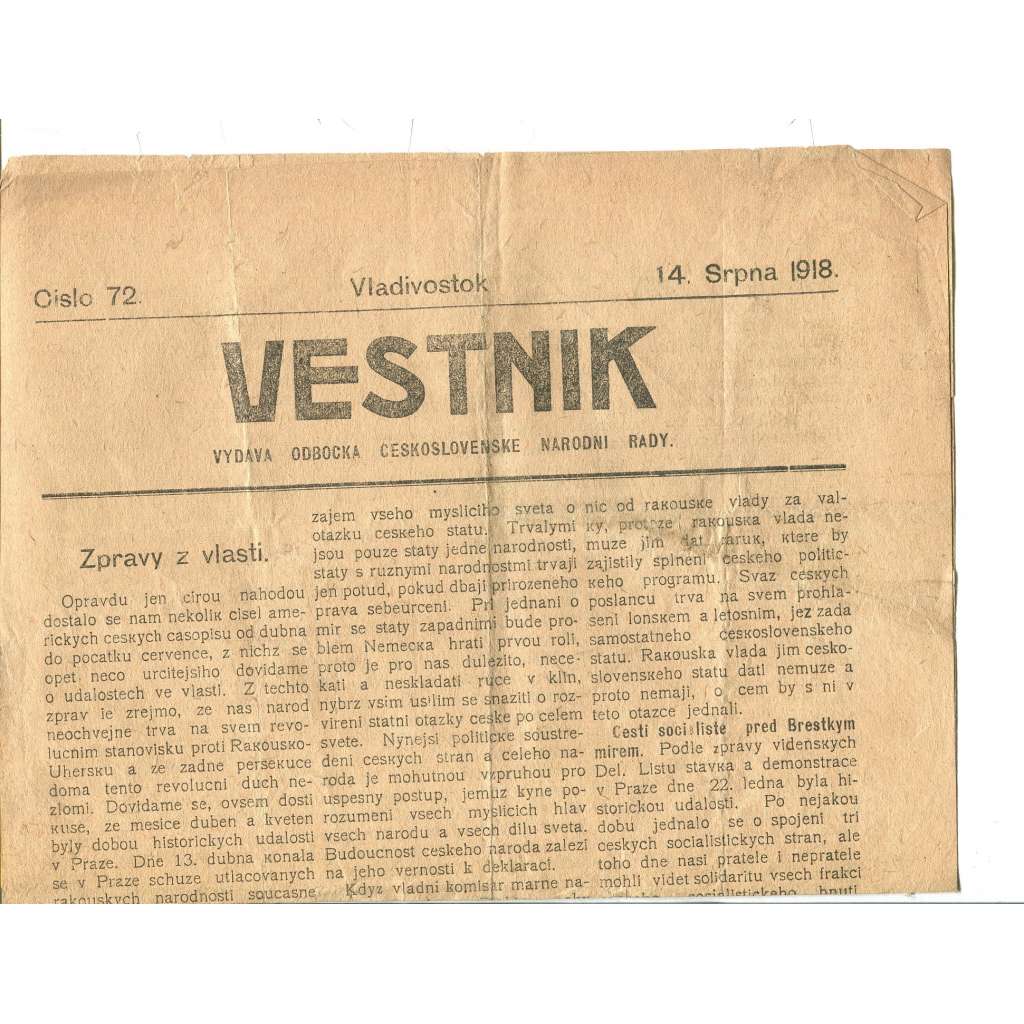Vestnik, číslo 72/1918 (Vladivostok, legie)