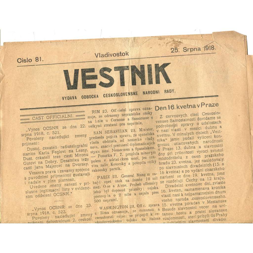 Vestnik, číslo 81/1918 (Vladivostok, legie)