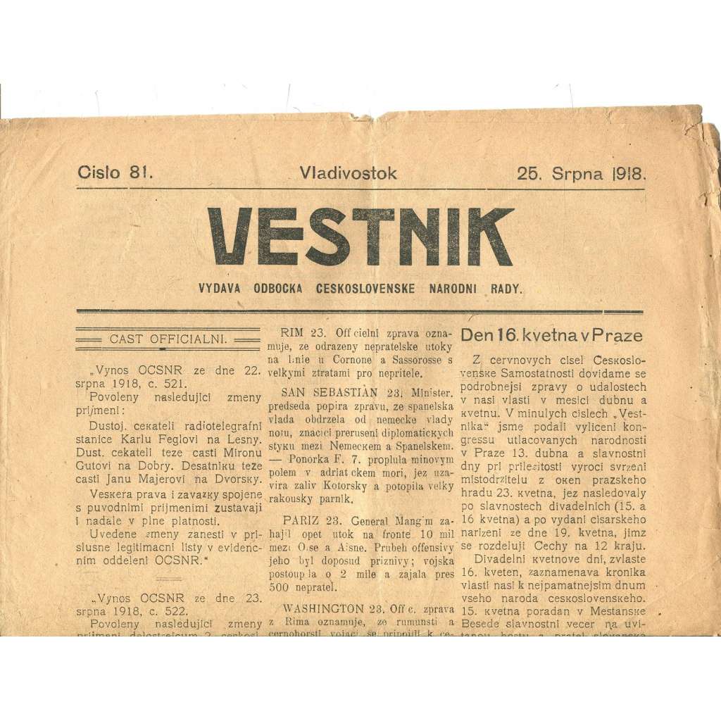 Vestnik, číslo 81/1918 (Vladivostok, legie)