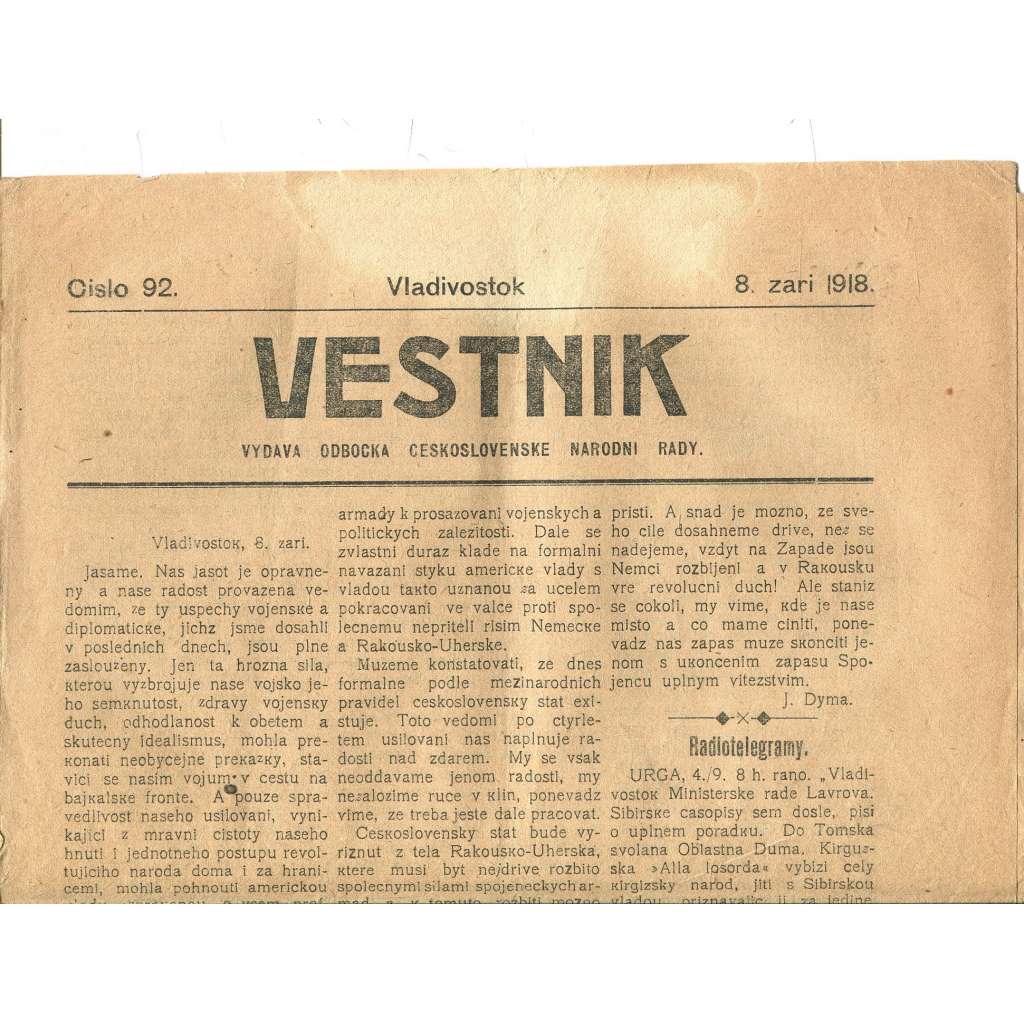 Vestnik, číslo 92/1918 (Vladivostok, legie)