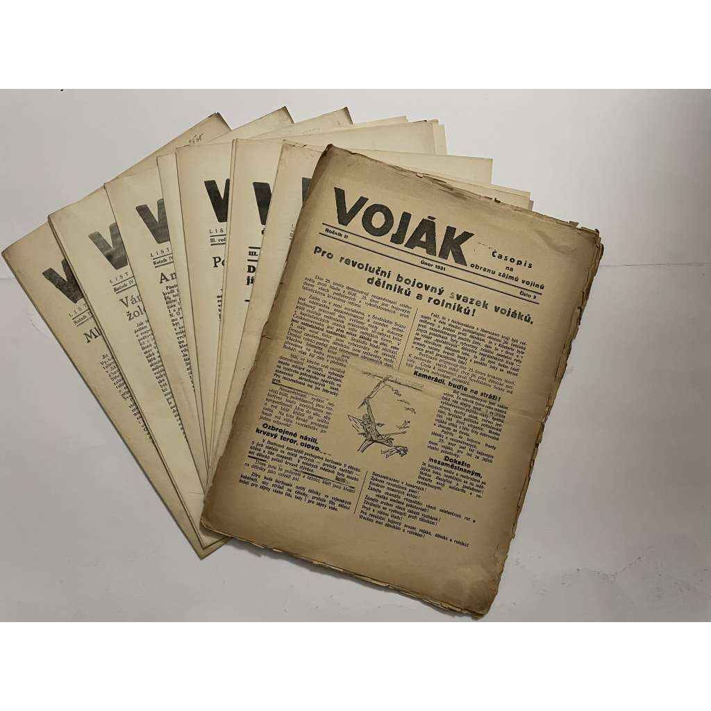 Voják, ročník II., čísla 2, 4-12/1931 / Ročník III., čísla 1-10/1932 / Ročník IV., čísla 2, 3 a 6-12/1932-1933. Časopis na obranu zájmů vojínů