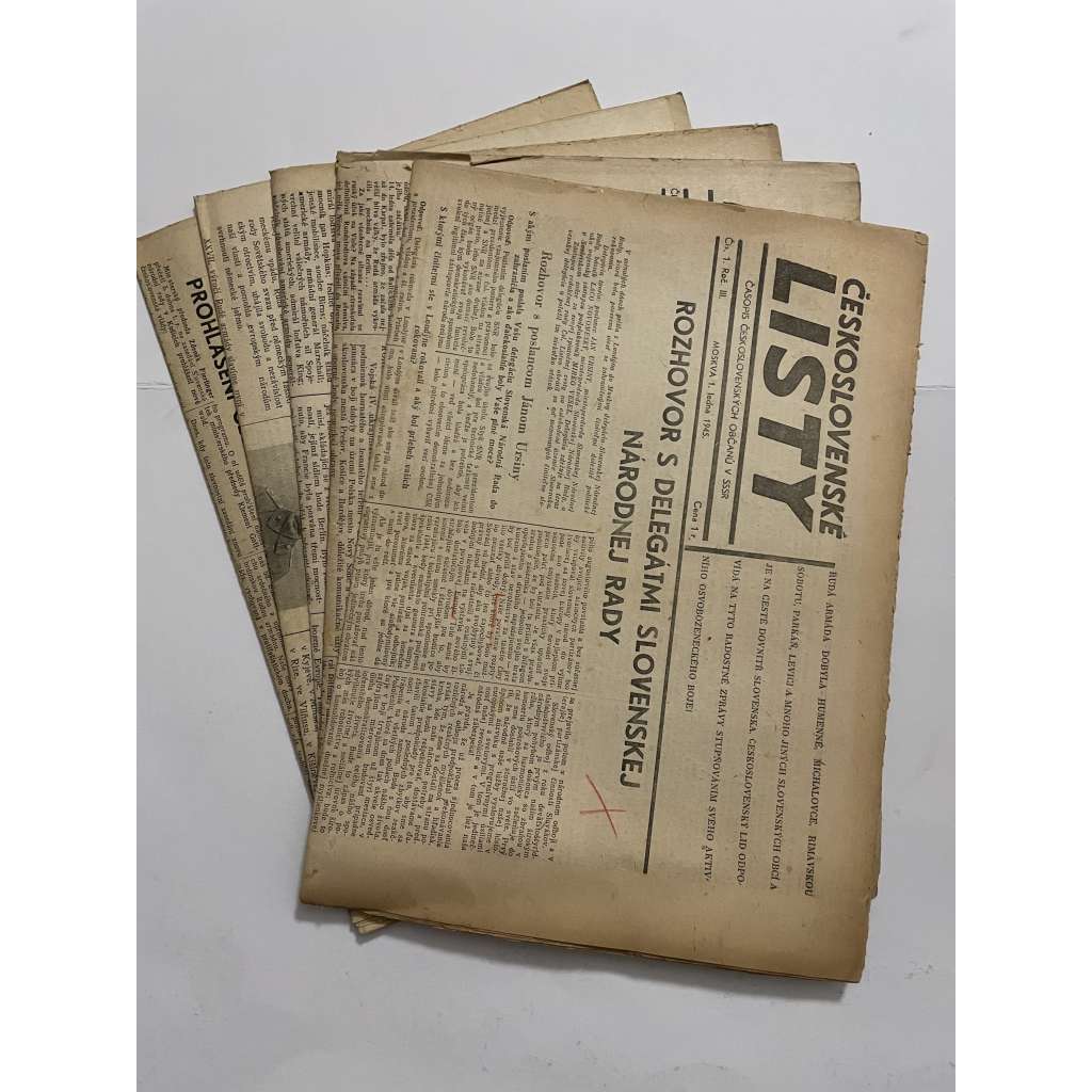 Československé listy, ročník III., čísla 1-5/1945. Časopis československých občanů v SSSR - Protektorát, staré noviny, Moskva