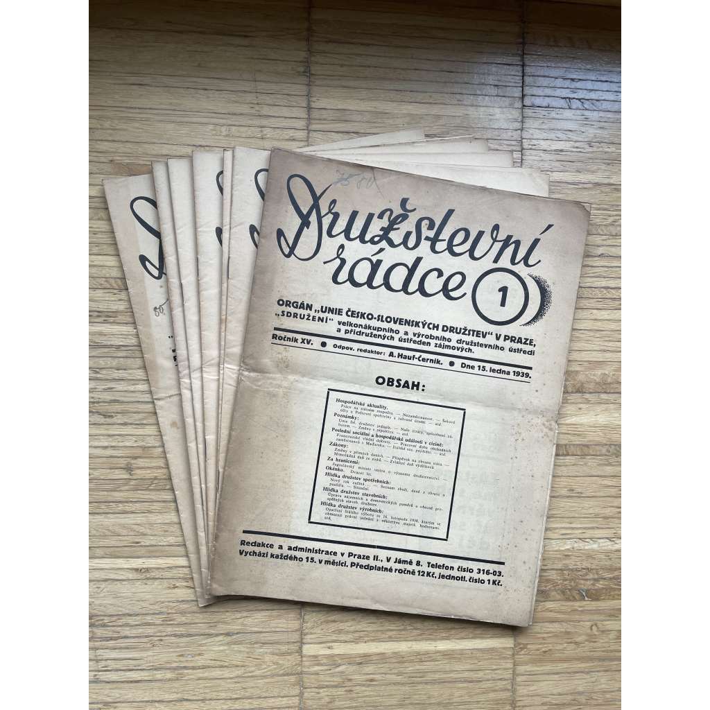 Družstevní rádce, ročník XV., čísla 1-8/1939 (družstvo, družstva, časopis)