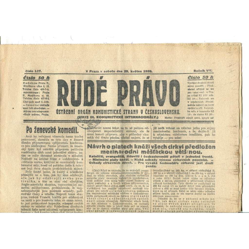Rudé právo, ročník VII., číslo 127/1926 - staré noviny - [komunisté, komunismus]