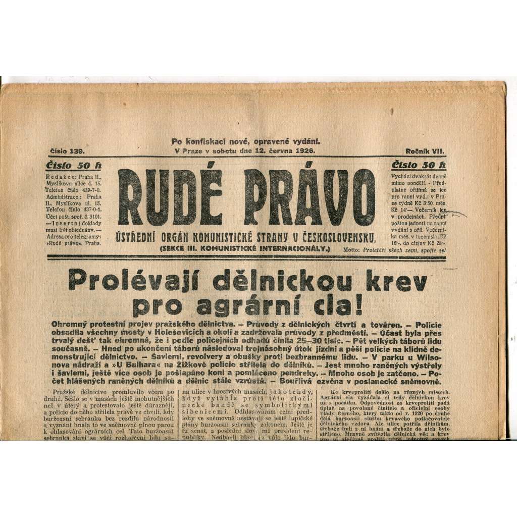 Rudé právo, ročník VII., číslo 139/1926 - staré noviny - [komunisté, komunismus]