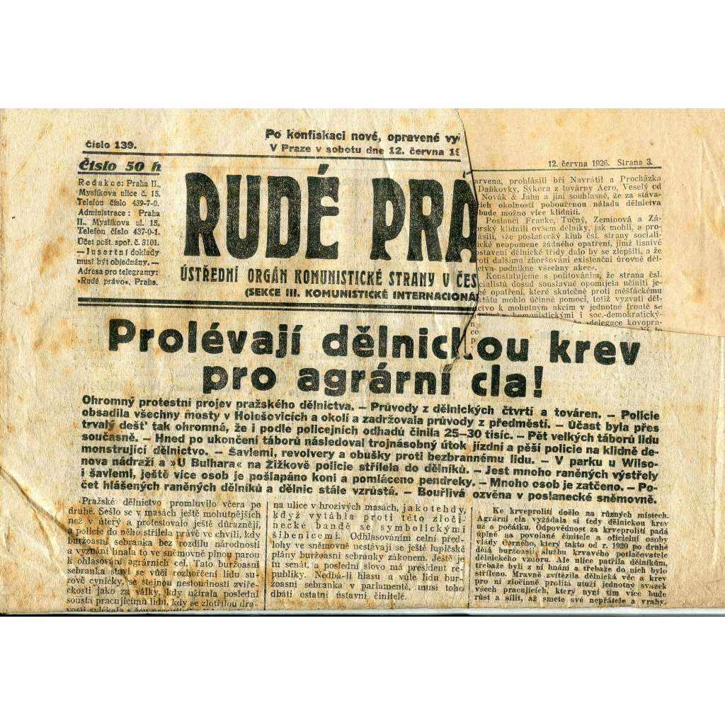 Rudé právo, ročník VII., číslo 139/1926 - staré noviny - [komunisté, komunismus] - pošk.