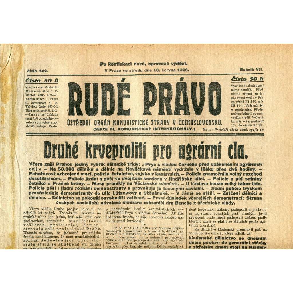 Rudé právo, ročník VII., číslo 142/1926 - staré noviny - [komunisté, komunismus]