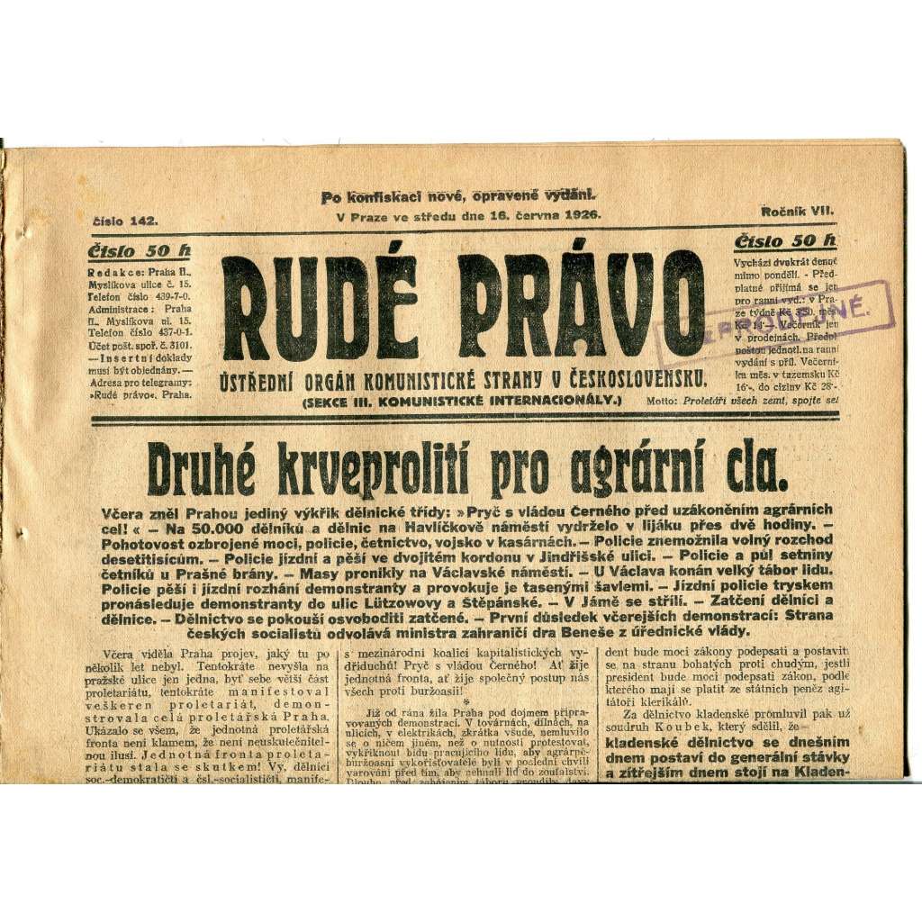 Rudé právo, ročník VII., číslo 142/1926 - staré noviny - [komunisté, komunismus]