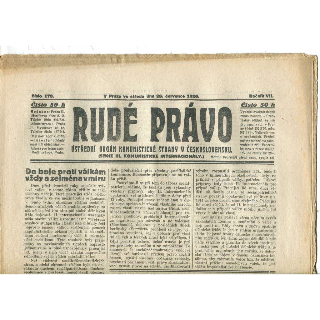 Rudé právo, ročník VII., číslo 176/1926 - staré noviny - [komunisté, komunismus]