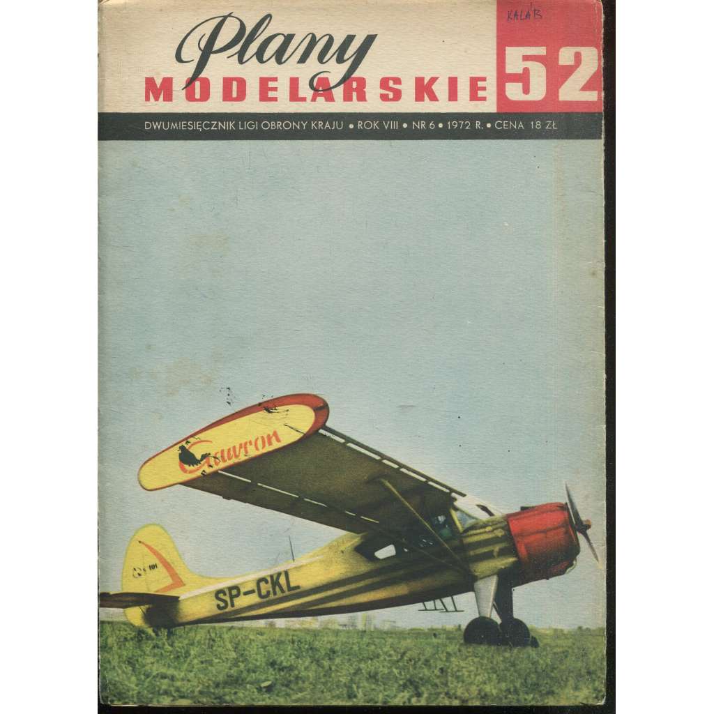 Plany modelarskie, roč. VIII., č. 52/1972 [Modelářské plány - letadlo PZL - 101 Gawron, letectvo, letadla, modelářství, modely]