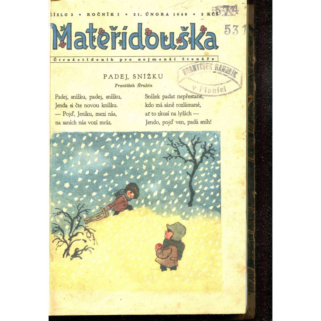 Časopis Mateřídouška, ročník I., čísla 3-6/1946 a ročník III., čísla 1-7 a 9/1947 (obsahuje komiks Ferda Mravenec)