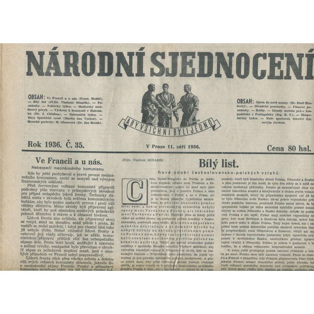 Národní sjednocení, číslo 35/1936 (noviny 1. republika)