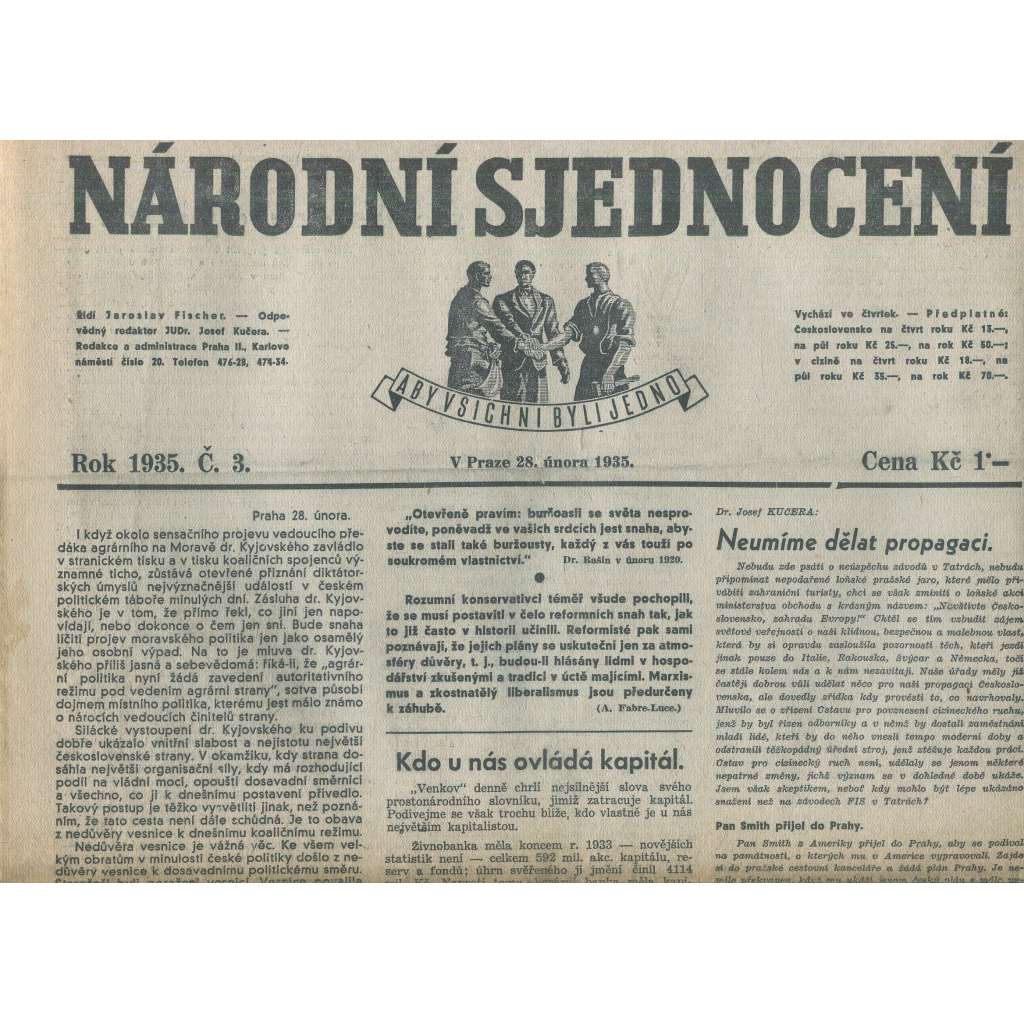 Národní sjednocení, číslo 3/1935 (noviny 1. republika)