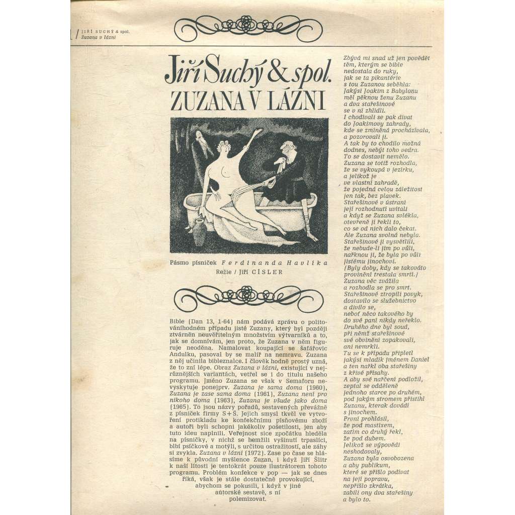 Jiří Suchý a spol. Zuzana v lázni (program Divadla Semafor, 1972) Jiří Suchý a spol. Zuzana v lázni (program Divadla Semafor, 1972)