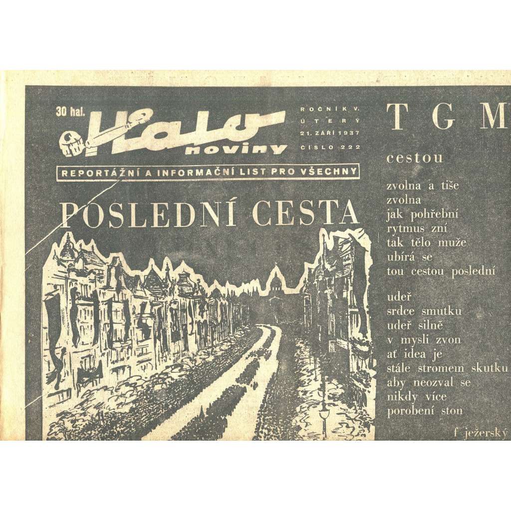 Halo noviny, 1937 (smrt T. G. Masaryk, prezident)