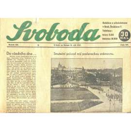 Svoboda, 1937 (smrt T. G. Masaryk, prezident) - noviny Svoboda, 1937 (smrt T. G. Masaryk, prezident) - noviny