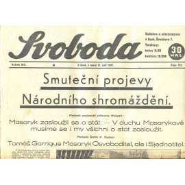 Svoboda, 1937 (smrt T. G. Masaryk, prezident) - noviny Svoboda, 1937 (smrt T. G. Masaryk, prezident) - noviny