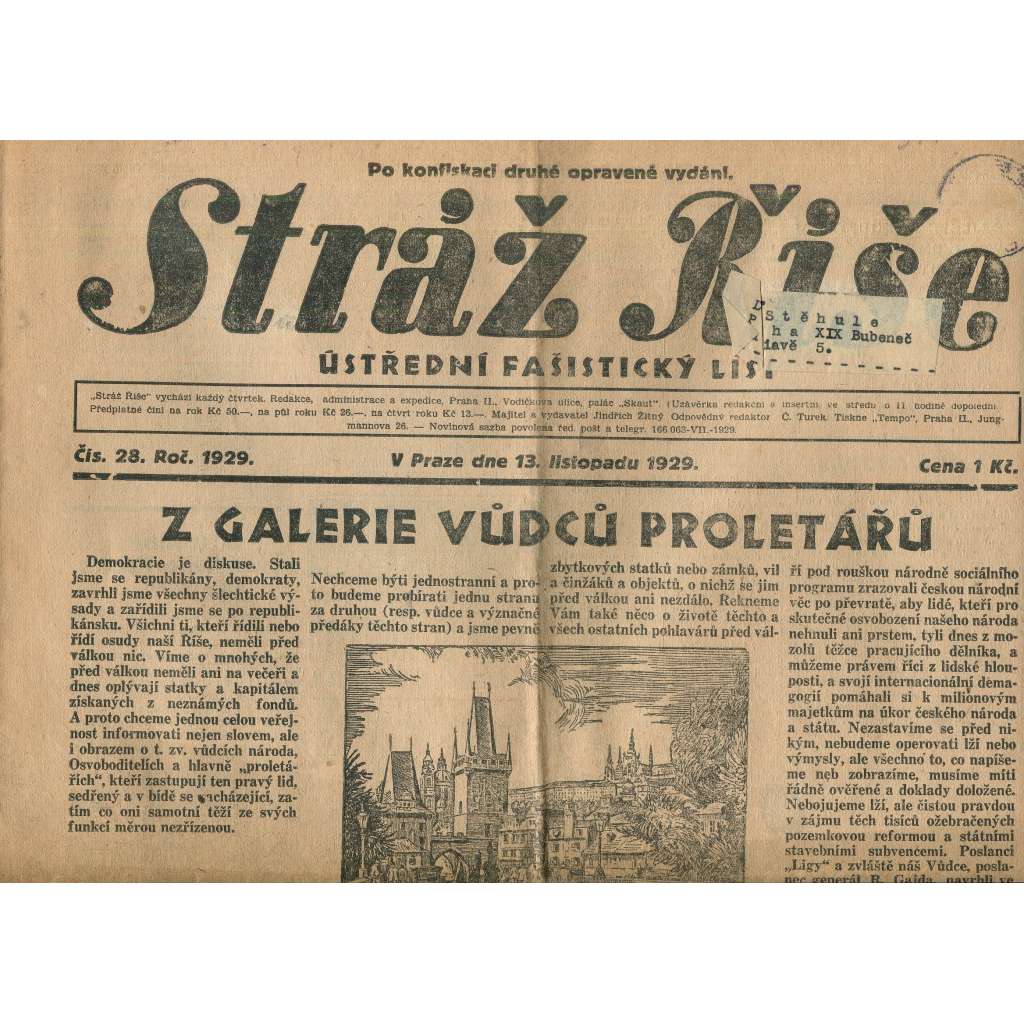 Stráž Říše, číslo 28/1929. Ústřední fašistický list (noviny, 1. republika)