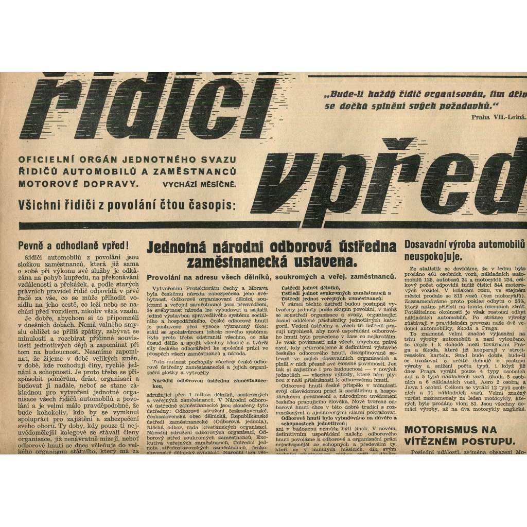 Řidiči vpřed, ročník XXI., číslo 4/1939 (noviny)
