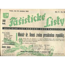 Fašistické listy, ročník V., číslo 36/1935. Oficiální list Národní obce fašistické (noviny, pravicová literatura, 1. republika)