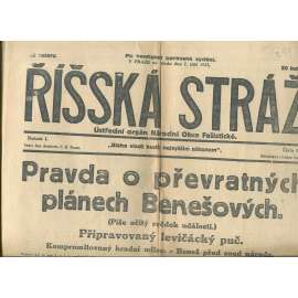 Říšská stráž, ročník I., číslo 34/1927. Ústřední orgán Národní obce fašistické (staré noviny, fašisté, pravicová literatura)