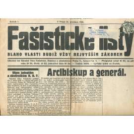 Fašistické listy, ročník I., číslo 8/1931. Oficiální list Národní obce fašistické (noviny, pravicová literatura, 1. republika)