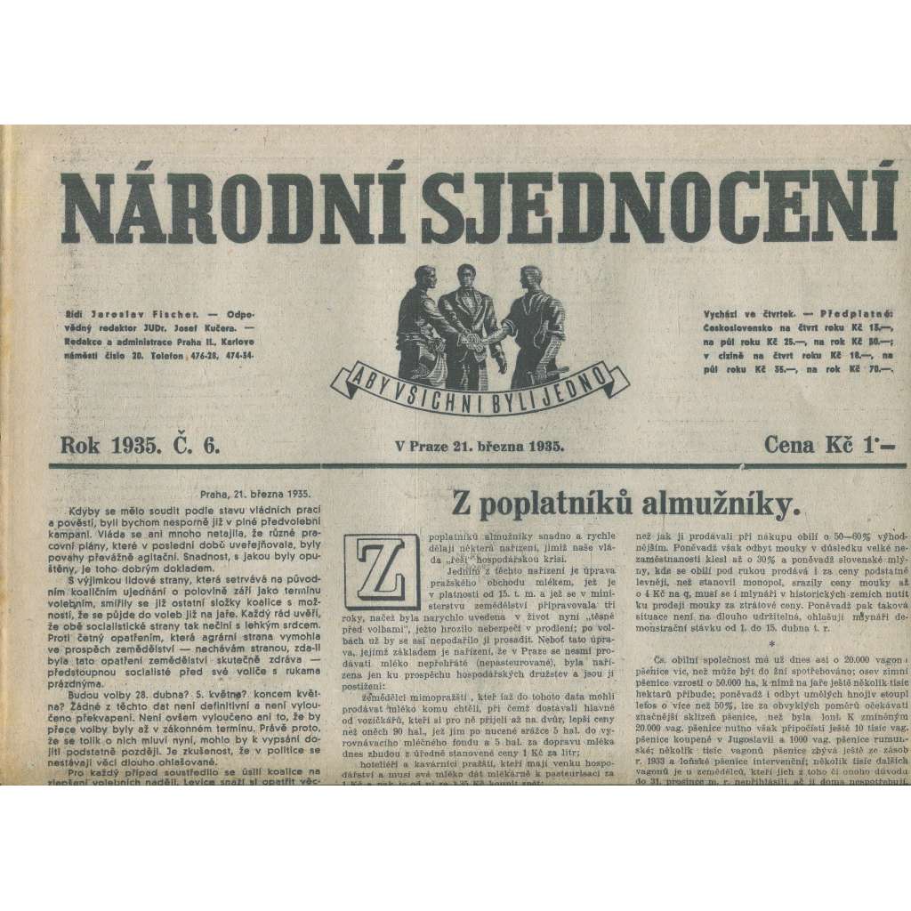 Národní sjednocení, číslo 6/1935 (noviny 1. republika)