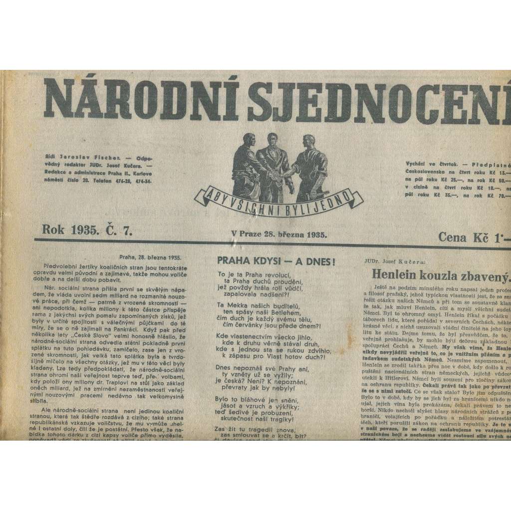 Národní sjednocení, číslo 7/1935 (noviny 1. republika)