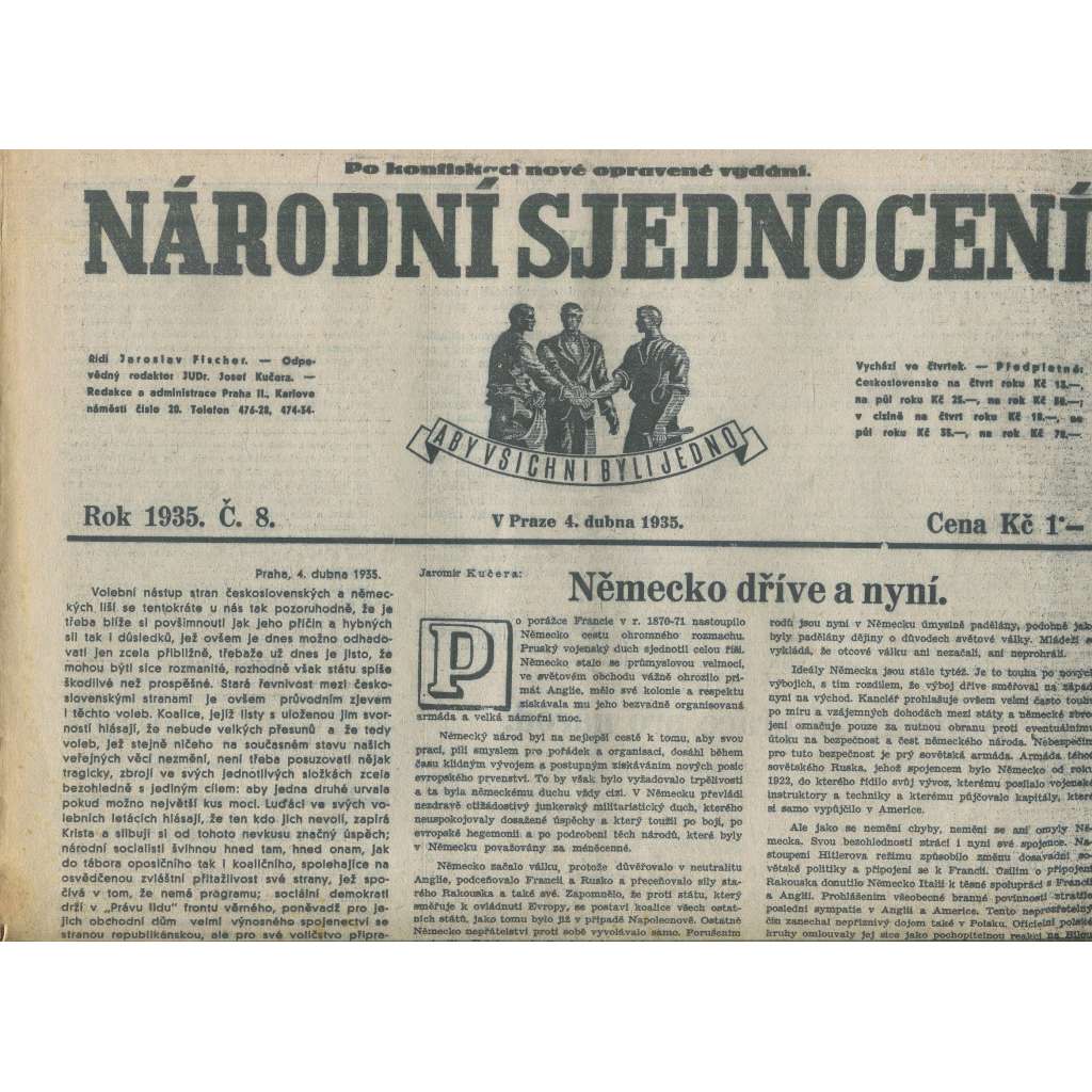 Národní sjednocení, číslo 8/1935 (noviny 1. republika)
