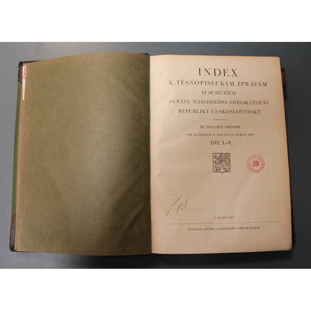 Index k těsnopiseckým zprávám o schůzích senátu národního shromáždění republiky Československé 1929-1935, díl I.-V. (III. volební období; první republika, výbory, tisky, schůze)